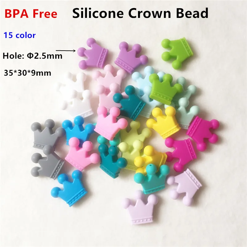 Chenkai 50pcs BPA Free Silicone Crown Teether Beads DIY Baby Shower Chewing Jewelry Grasping Toy Teethering Necklace Accessories