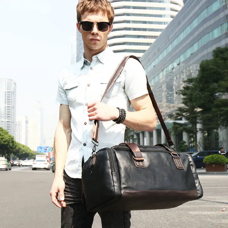 Men\'s PU Leather Gym Bag Sports Bags Duffel Travel Luggage Tote Handbag for Male Fitness Men Trip Carry ON Shoulder Bags XA109WA