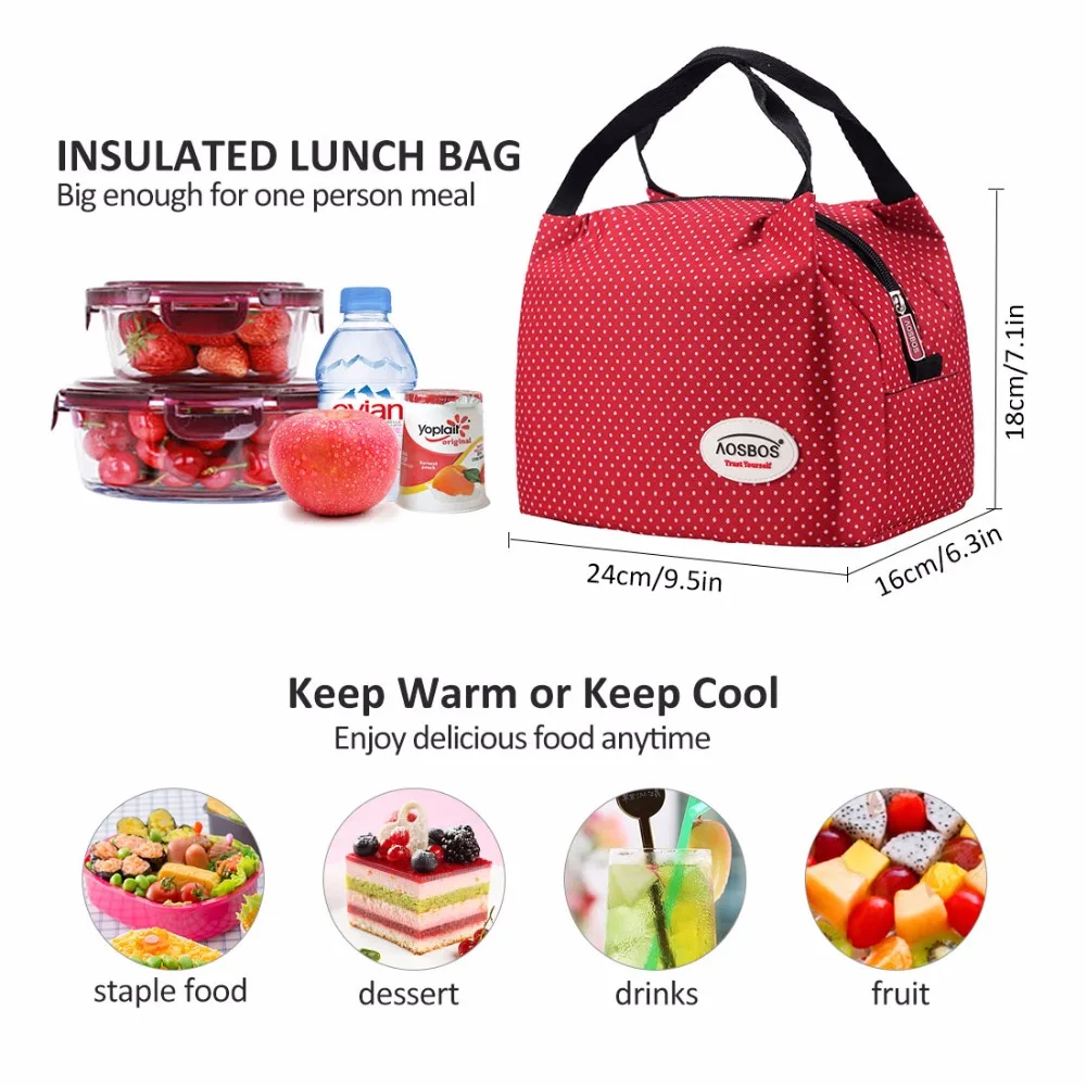 Aosbos Waterproof Picnic Lunch Bag Portable Oxford Canvas Tote Bags Food Storage Bags for Women Lunch Box Printing Thermal Bag