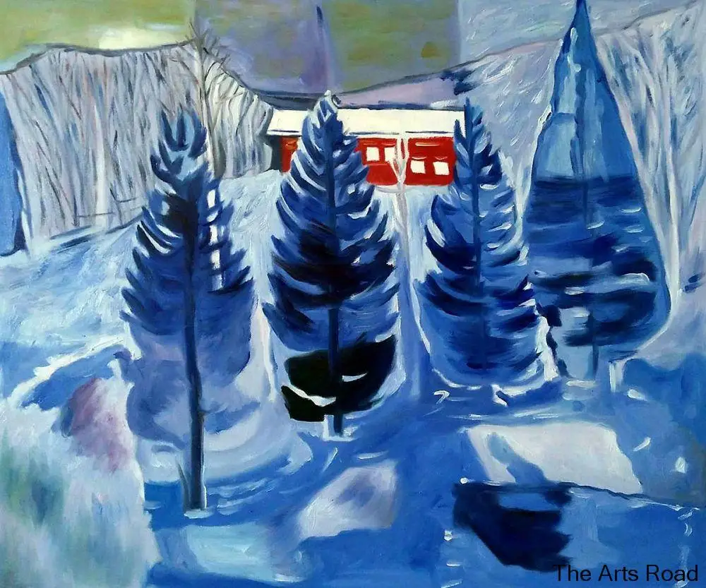 

Wall Art Home Decoration Red House and Spruces, 1927 Edvard Munch Oil Painting Landscape Oil on Canvas Hand Made