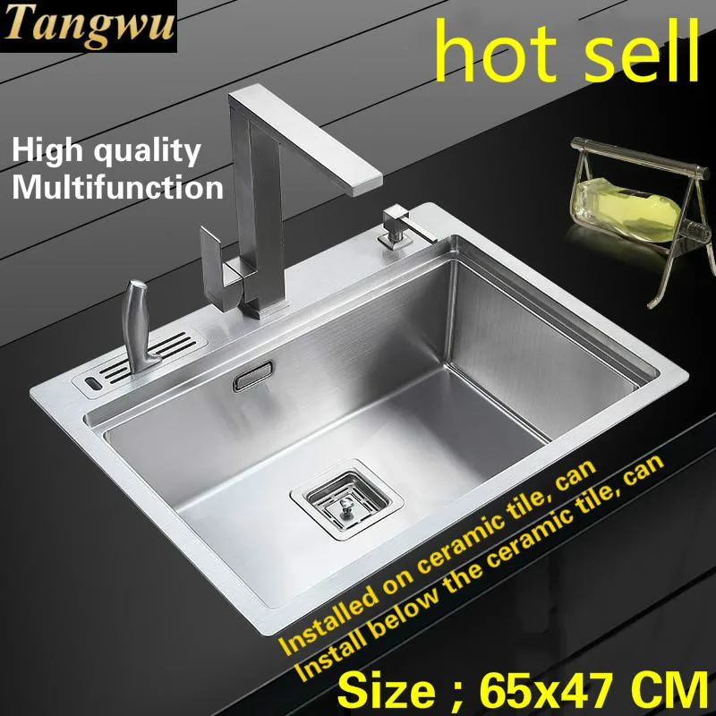 Tangwu Apartment food grade 304 stainless steel kitchen sink large single slot 4 mm thickening handmade 65x47 CM