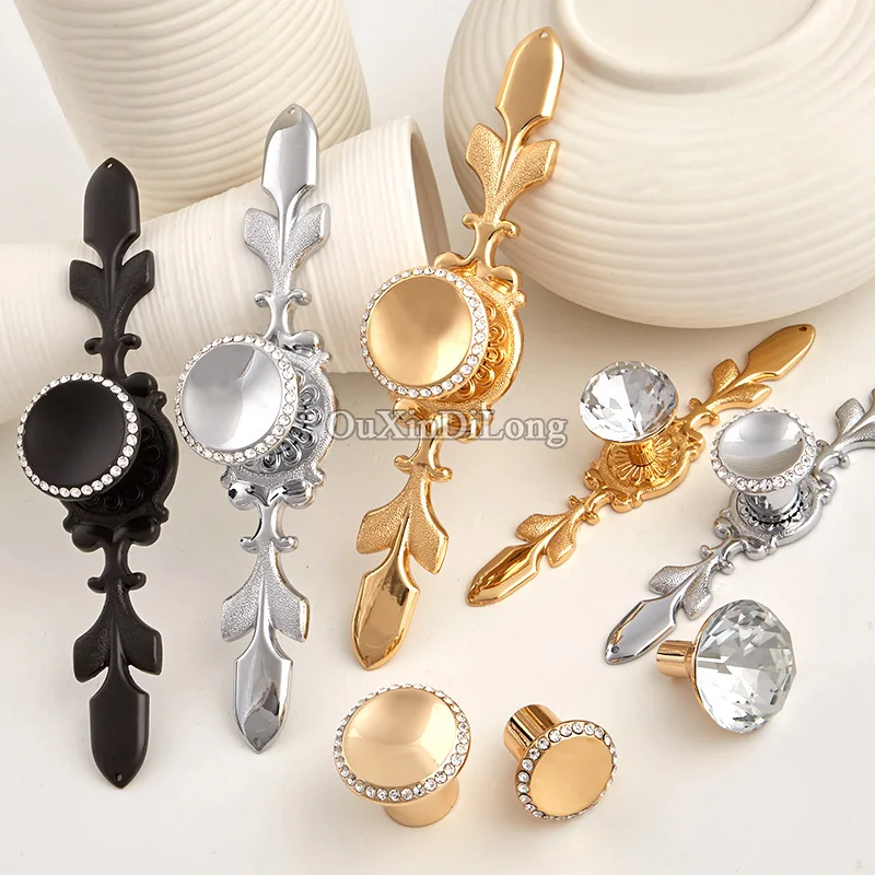 

Luxury Style 10PCS European Inlaid Crystal Kitchen Door Furniture Handle Cupboard Drawer Wardrobe Cabinet Pulls Handles & Knobs