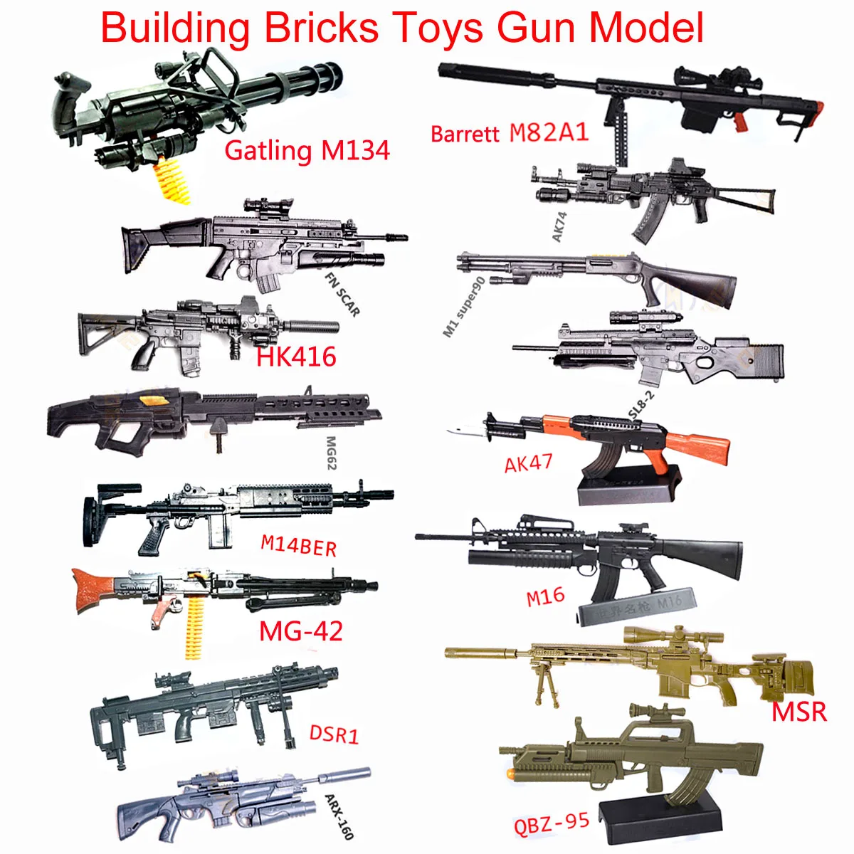1:6 Scale Toy Mini  Gun Model M134 MG42 AK47 98K Rifle Puzzles Building Bricks Assembly Weapon Scene Sandpan Game Toy