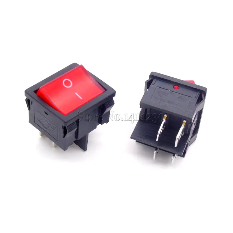 10PCS KCD5 21x24mm 4 Pin 2 Position Red Light 6A 12A 250VAC ON OFF Rocker Switch 21*24mm