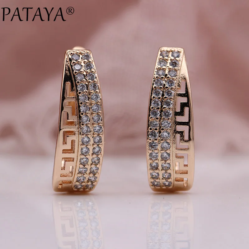 PATAYA New Fashion 585 Rose Gold Color Natural Zircon Dangle Earrings Women Irregular Earrings Hollow Fine Multicolor Jewelry