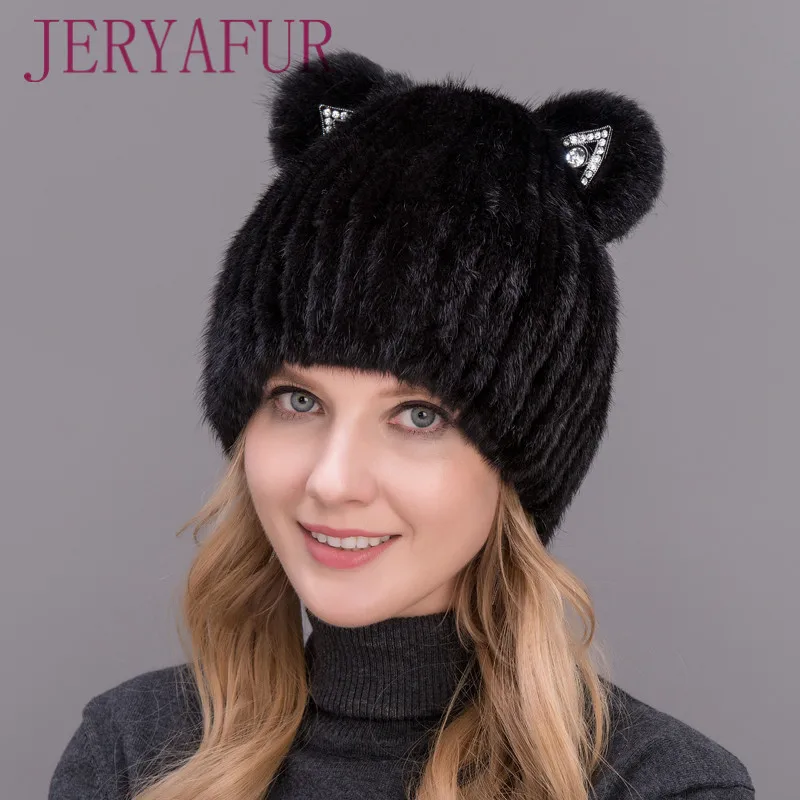 

New Mink Cat Ear Cap For Women And Girls Warm And Lovely Attractive Popular Hat Without Fox Fur, Vertical Weaving