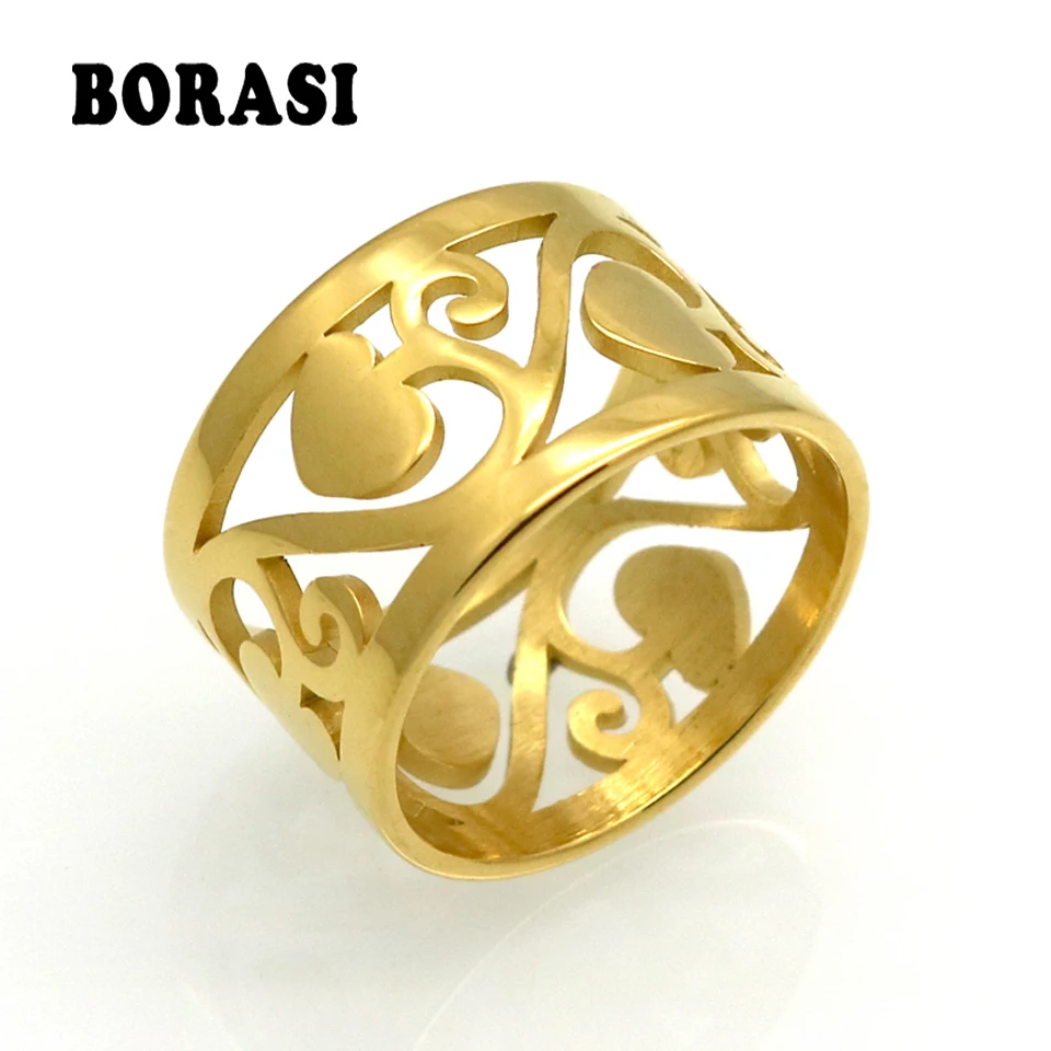 BORASI Brand Classic Fashion Gold Color Hollow Vines Heart Ring Jewelry Popular Romantic Wedding Ring For Women 2017 New