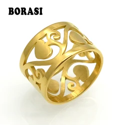 BORASI Brand Classic Fashion Gold Color Hollow Vines Heart Ring Jewelry Popular Romantic Wedding Ring For Women 2017 New