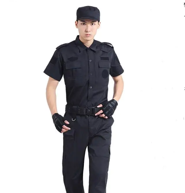 Summer Equipo Tactical Suit Men Black Security Guard Doormen Work Include pantaloni