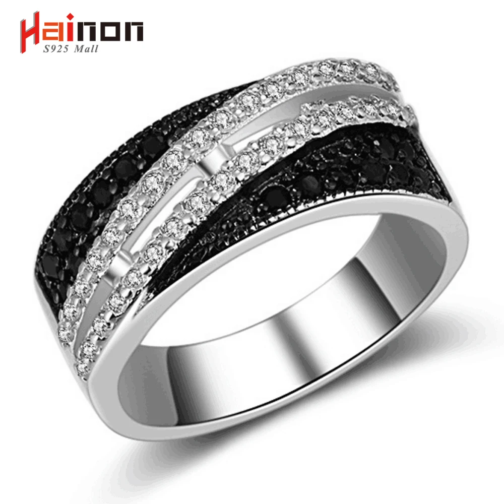 

Hainon Women Black Zirconia Wedding Ring Lady Jewelry Fashion Luxury Engagement Rings US 6 7 8 9 Czech Zircon Ring