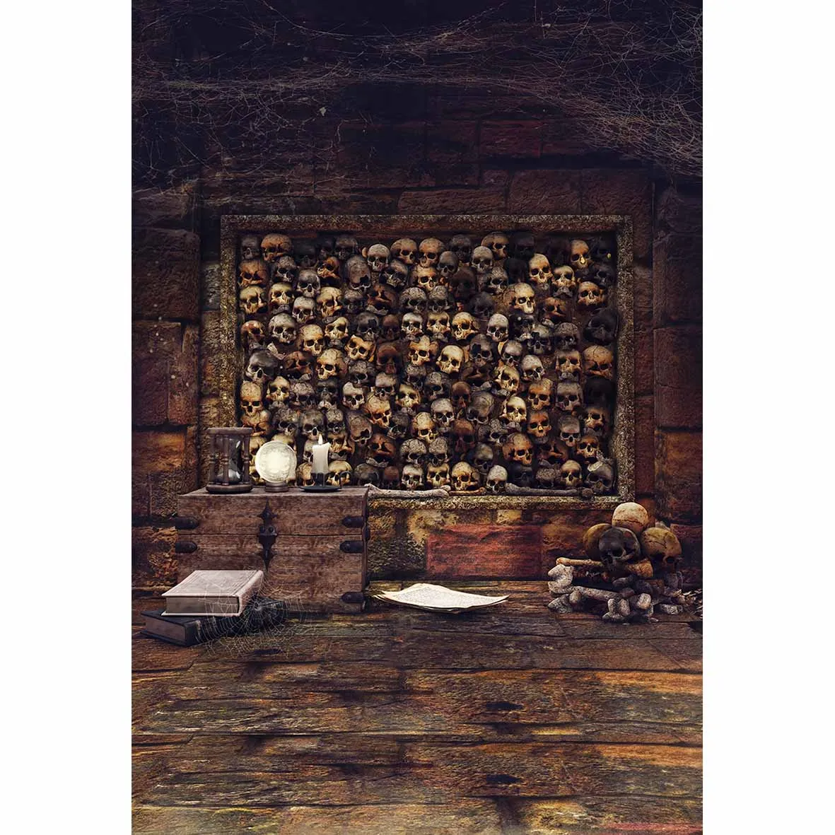 Allenjoy skeleton creepy wood floor photography background brown rustic wooden board wall scared photo backdrop photocall props