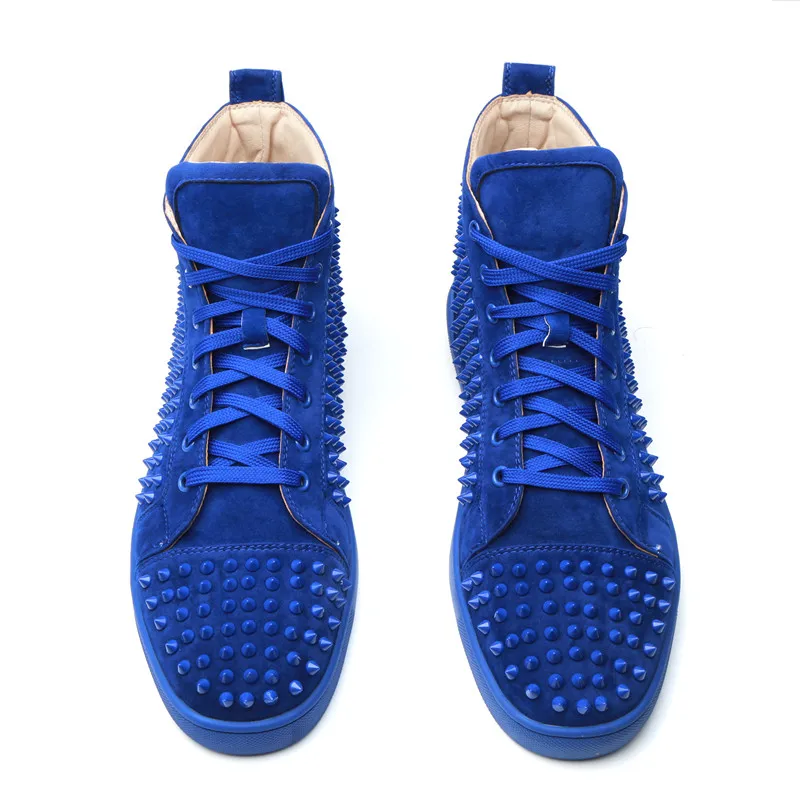 Runway Suede Men Shoes Rivets Sneakers high top Spike Casual Ankle Lace-up Flat Men Camping Shoes Customized Color