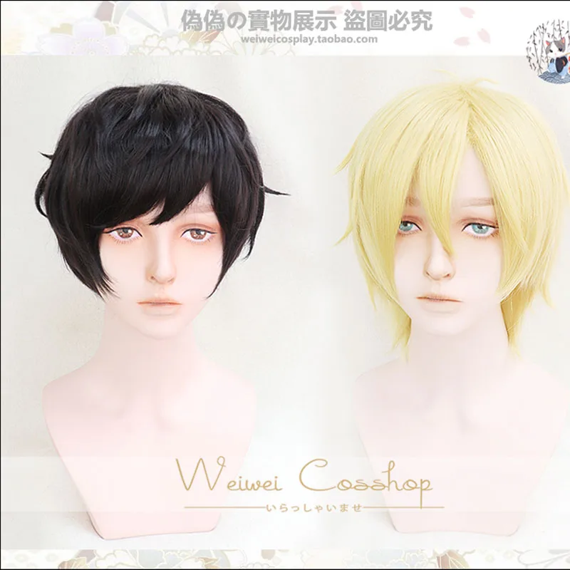 Halloween Banana Fish Aslan Jade Callenreese Eiji Okumura Cosplay Wig Blonde/ Black Hair Role Play  + Wig Cap