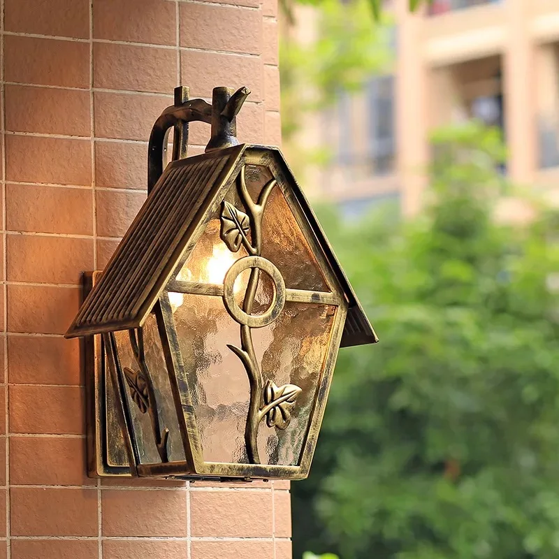 

HAWBOIRR LED European style simple outdoor creative house shape waterproof retro corridor lamp residential street wall lamp