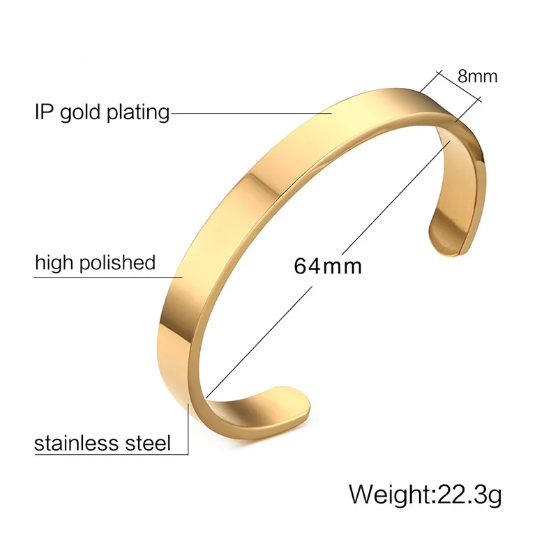 Vnox Mens Cuff Bangle & Bracelet Gold-color  High Quality Stainless Steel Simple Bracelets Pulseiras Jewelry 2.5\