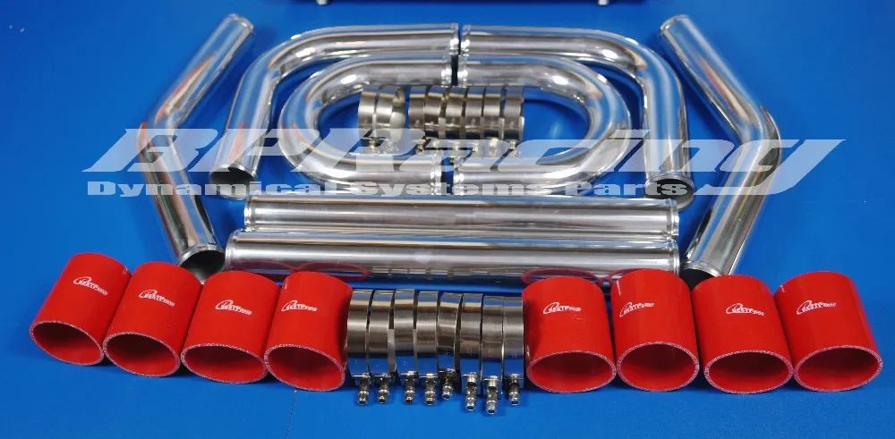 

UNIVERSAL 2.5" INCH / THICKNESS 2 MM / HIGH QUALITY ALUMINUM TURBO INTERCOOLER PIPING KIT/ PIPES /CLAMP /SILICONE COUPLER / Red