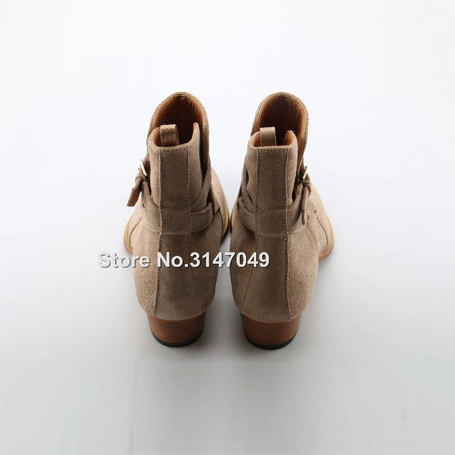 Fashion Handmade Boots Men Vintage Luxury Genuine Leather Suede Boots Wyatt Classic Harness Ankle Buckle Strap Chelsea Men Boots