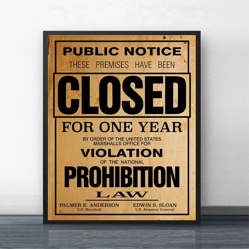 US Government Prohibition Poster Reproduction Print Home Decor Retro Wall Art Canvas Painting Vintage Picture Wall Decoration