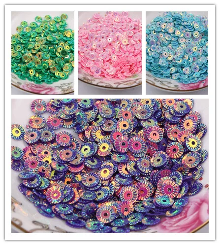 3000Pcs 6mm Round Wheel Flower Gold Plating Loose Sequins Sewing PVC DIY Paillette 17 Colors Available Confetti Spangles