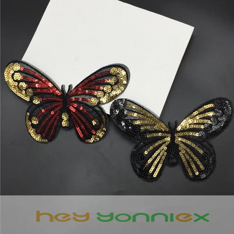 5PCS/LOT Cheap Sequins Butterfly Patches for Clothes Applique Iron On Patch Clothing Sticker DIY Accessories 2 Colors