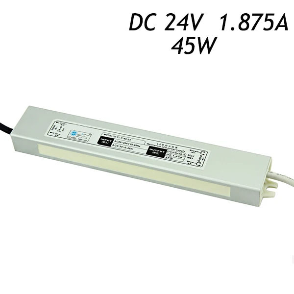 

6pcs/lot 24V 1.875A 45W IP67 Waterproof Transformers AC 110~240V To DC Power Supply Driver for LED Strip