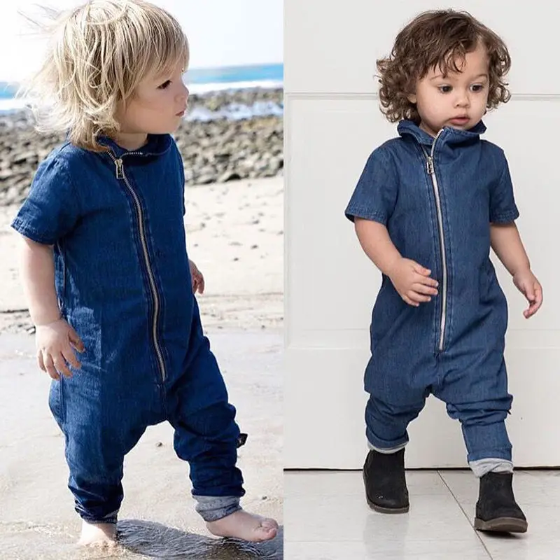 Newborn Baby Boys Girls 2023 Imitation Cowboy Jumpsuit Baby Clothes Climb Short Sleeve Jumpsuit Autumn Spring Clothes Outfits