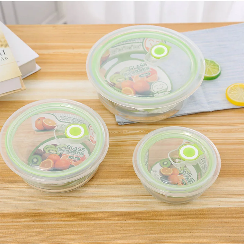 Keelorn 3pcs bowl Heat-resistant glass lunch box Microwave oven can be sealed with a crisper bowl 3pcs glass bowl