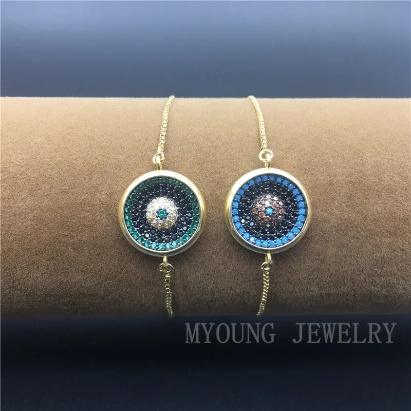 

MY1218 Turkish style Round Micro Pave CZ Zircon charm multicolor Bracelet with Adjustable Golden Chain Jewelry pulseira feminina