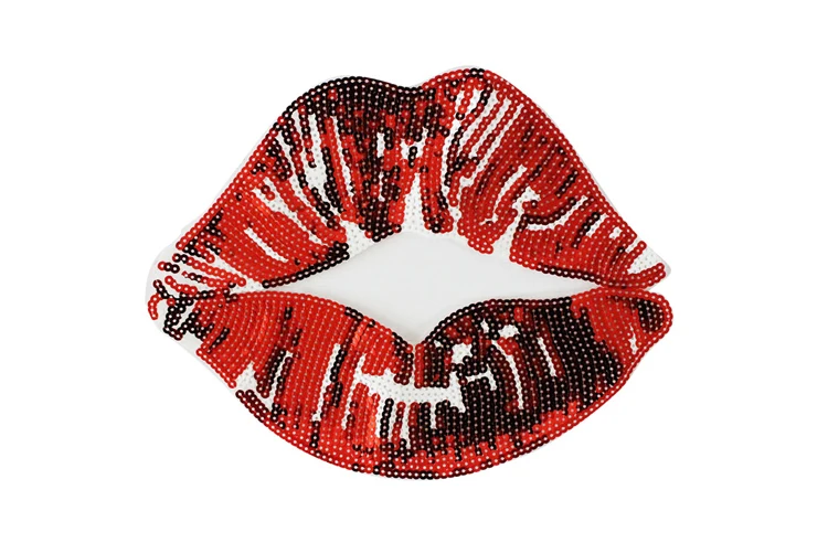 DIY Big Red Lip mouth patches Applique Sewing Handmade Bling Bling Sequins Patch for Clothing Embroidered Iron On Embroidery