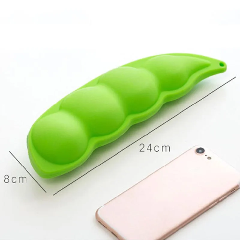 Kawaii saco de lápis de silicone bolsa novidade caso de lápis de ervilha macia bonito escola papelaria presente para crianças verde planta caneta