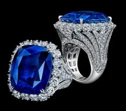 Geometric Finger Rings for Women Wedding Blue Zircon Full Drill Palace Engagement Wild Jewelry Retro Gifts Accessories