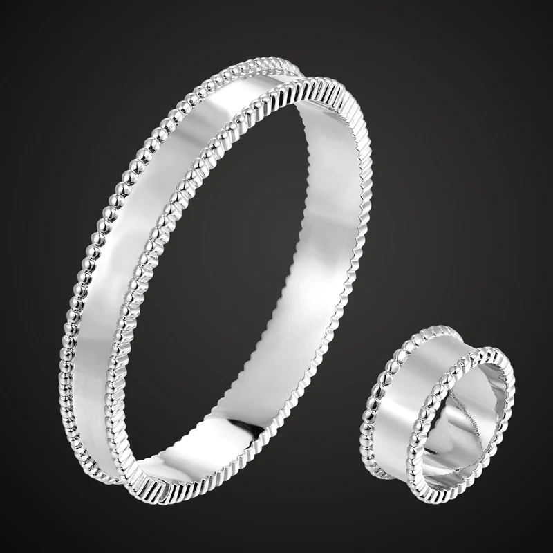 Zlxgirl bridal jewelry gold color and silver color bangle ring Sets for women bridal accessory sets brand coppe bangle ring sets