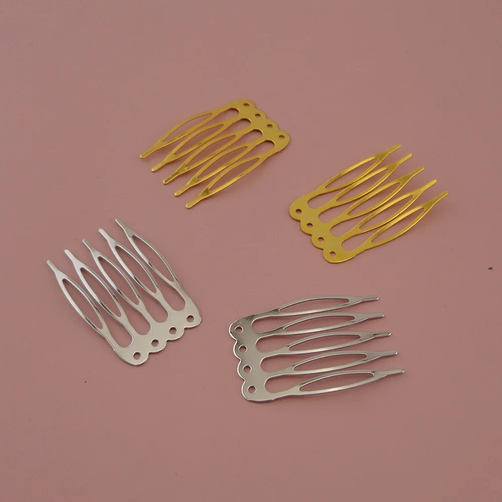 

50PCS 2.5cm*3.9cm 5teeth flat Plain Metal Hair Combs accessories with holes for DIY tiara jewelry,Handmade wedding hair jewelry