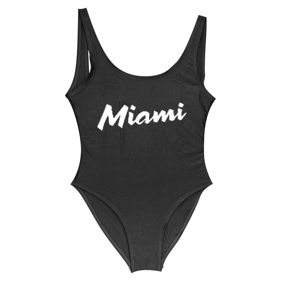 Miami Print Letter Swimsuit Swimwear women One Piece Swimsuit biquini Beachwear bikinis woman badpak  swim wear 11 color