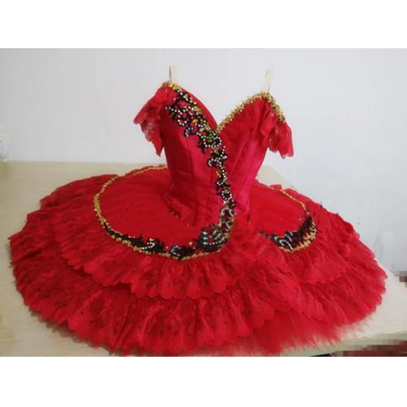 Vestido de Ballet rojo con diamantes personalizados, tul de Organza, Tutus, flamenco, HB216