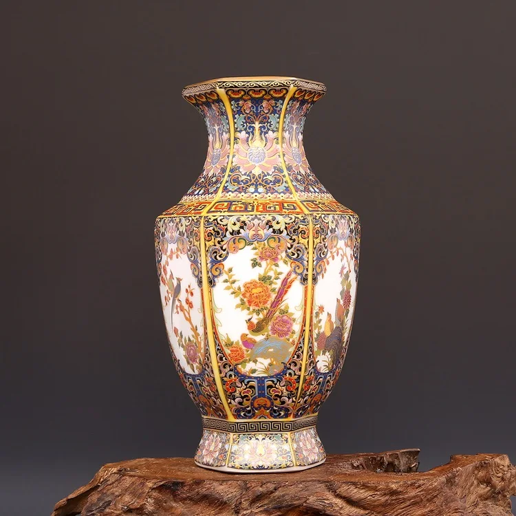 

Qing Yong Zheng Antique Ceramic Vase Enamel Gilt Hexagon Vase Antique Porcelain Ancient Porcelain Collection