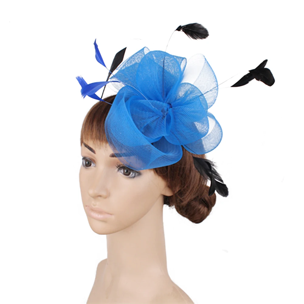 

Classic Crinoline Blue Fascinator Accessory Fancy Feather Bridal Married Mesh Race Show Hair Accessories Millinery Cocktail Hats