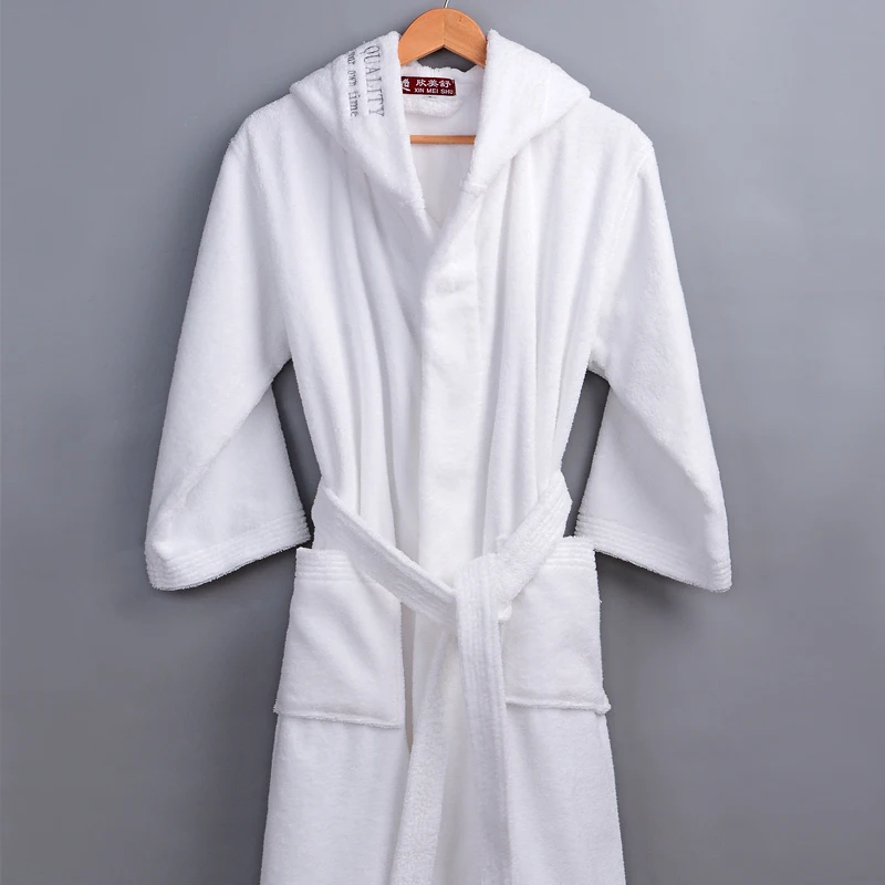 Hooded Bathrobe for Men, Thick Cotton Towel, Fleece Dressing Gown, Long Robe, Male Bathrobe, Winter