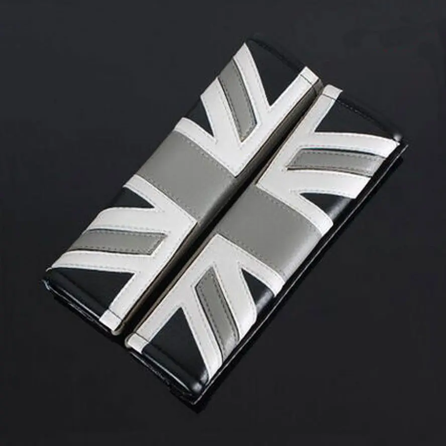 BBQ@FUKA 2x Gray Union Jack Flag Car Seatbelt Seat Belt Shoulder Pads Cover Universal Fit for Mini Cooper ect