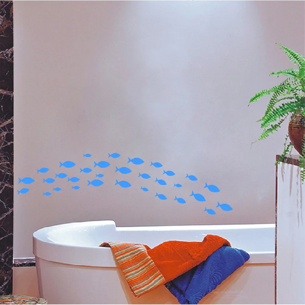 35 pcs Fish /Set Vinyl Wall Sticker Waterproof Removable Bathroom Wall Decor, Ocean Fish Scene Wall Decals For Nursery Kids Room