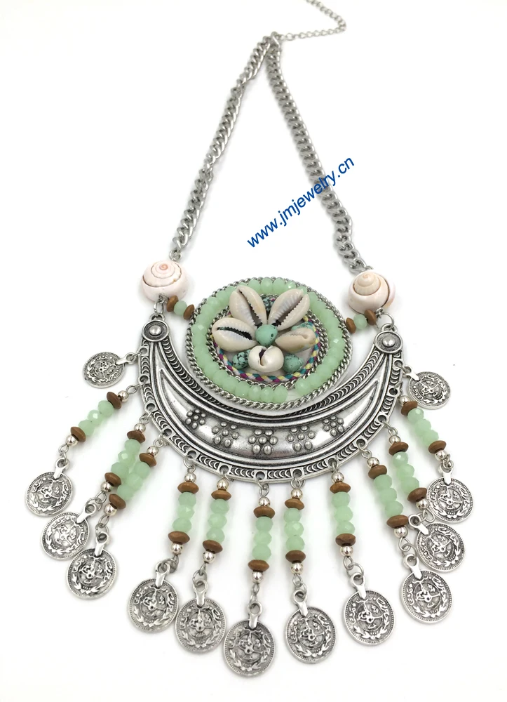 Vintage tibetan handmade beads chain necklace flower crystal pendants Boho style collier femme statement Necklace summer style