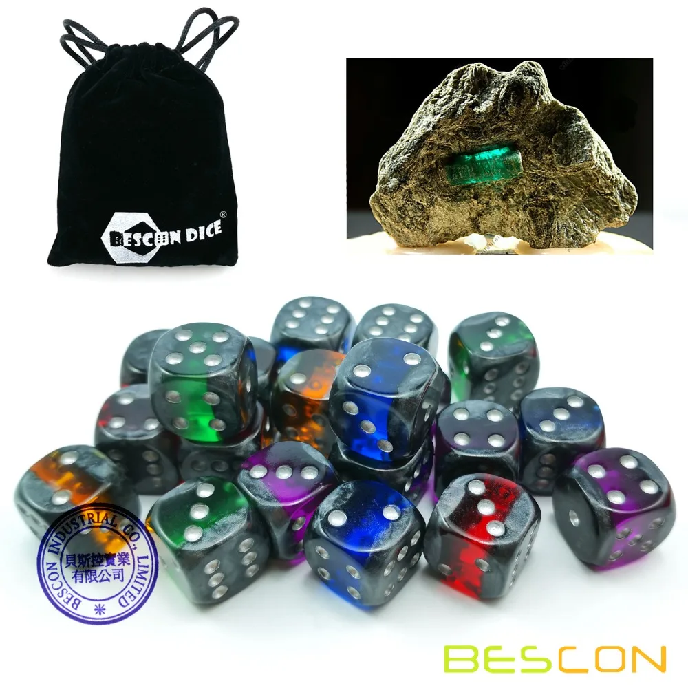 Bescon Mineral Rocks GEM VINES 6 Sides 16MM Dice Set 20 Pack, 5/8\