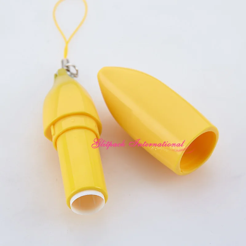 50pcs/lot 12.1mm ABS Cute Special Shape Fruit Banana Lipstick Tube DIY Empty Lip Balm Containers Tube Yellow Colors w/ Hang rope