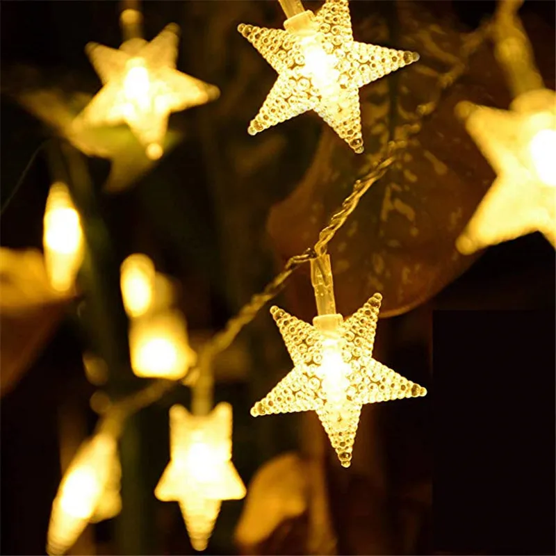 Guirnalda de luces LED con forma de estrella, guirnaldas brillantes alimentadas por batería, para Navidad, fiestas, bodas, hadas decorativas,