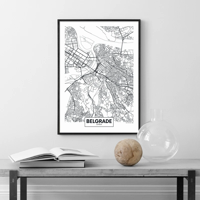 Belgrade City Map Modern Canvas Art Poster Prints City Street Travel Map Wall Art Picture Painting for Living Room Home Decor