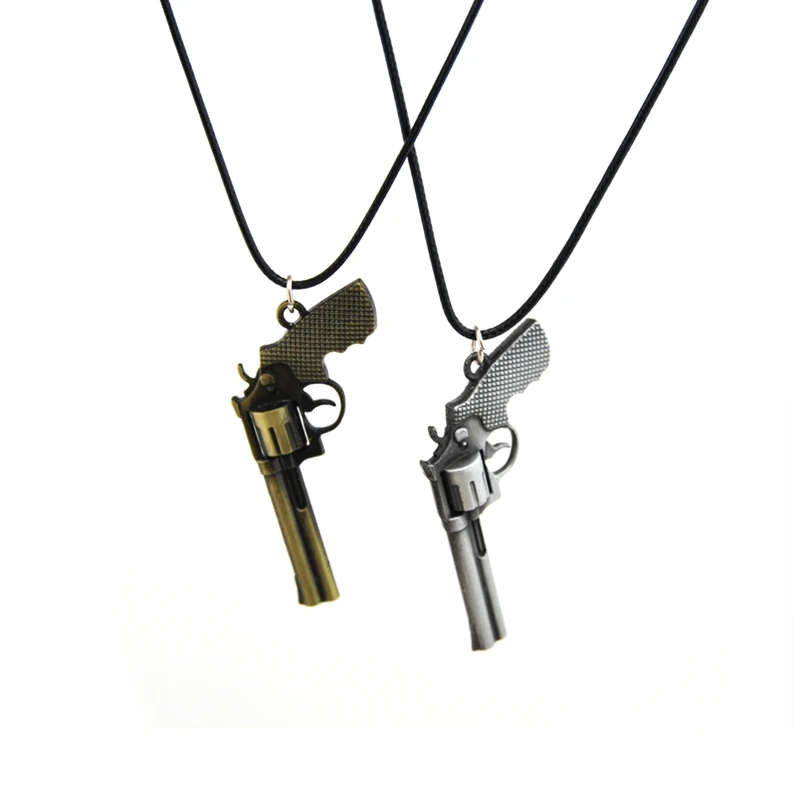 Men's Revolver Pendant Necklace Vintage Leather Chain Counter Strike Gun Necklace Male Jewelry Boyfriend Gift Souvenirs view 2