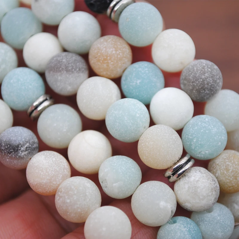 Yumfeel Natural Stone Bracelet 108 Mala Yoga Matte Amazonite Stone OM Lotus Flower Buddha Bracelet & Necklace Stone Jewelry