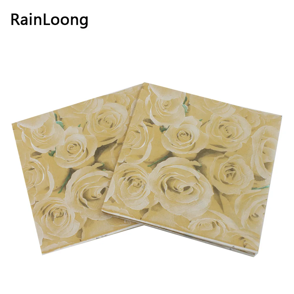 [RainLoong] Purple Rose Paper Napkins Mum Flower Festive & Party Tissue Napkins Decoupage Decoration 33*33cm 1 pack