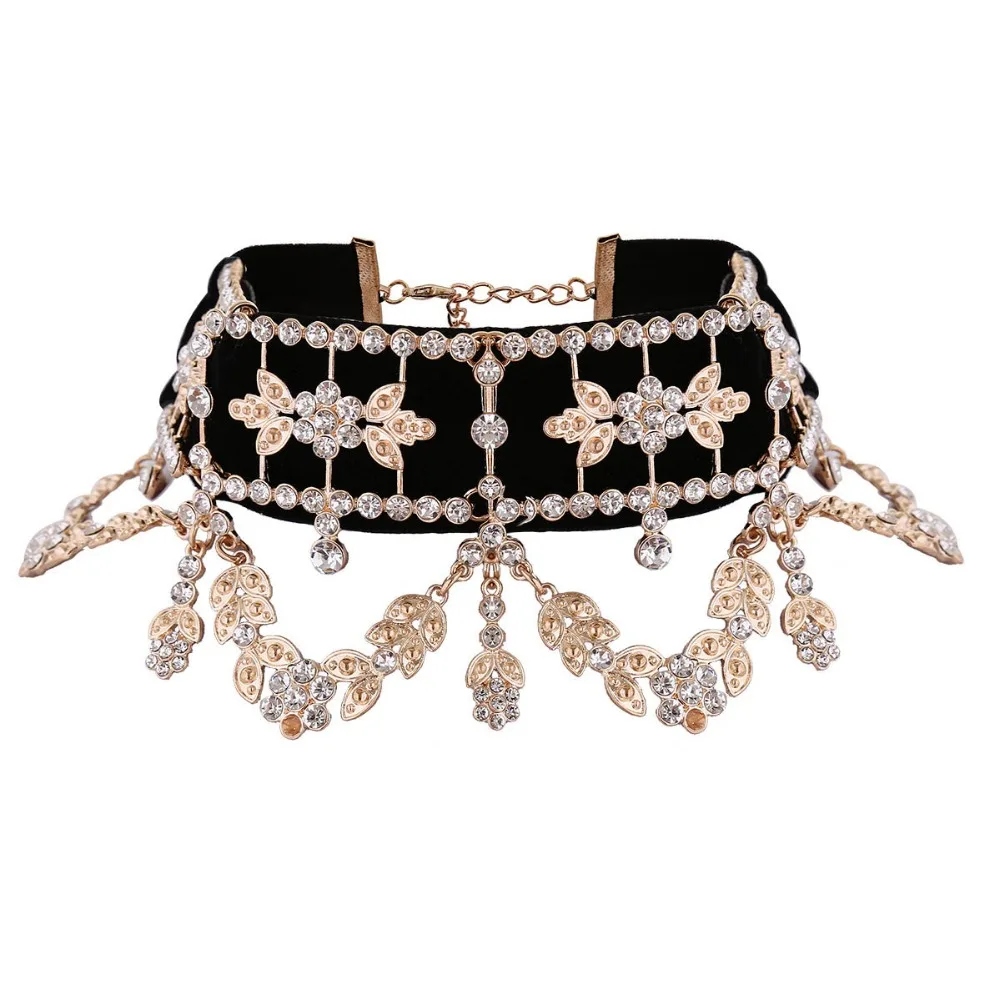 Black Velvet Choker Necklaces With Rhinestones Luxury Statement  Big Crystal Collar For Women and Girls Sparkly Accessories