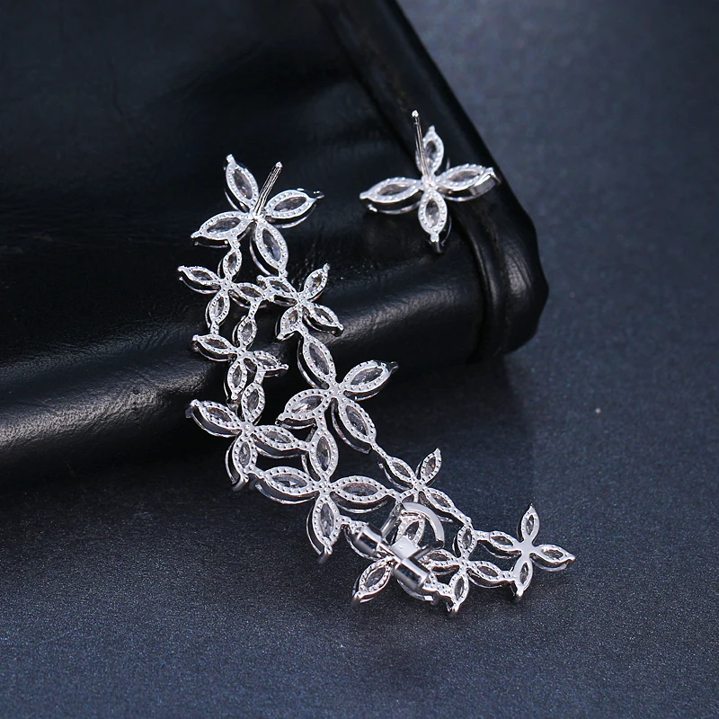 EMMAYA Luxury Unique Big Flower Earrings White Color CZ Vintage Wedding Brincos Jewelry for Women